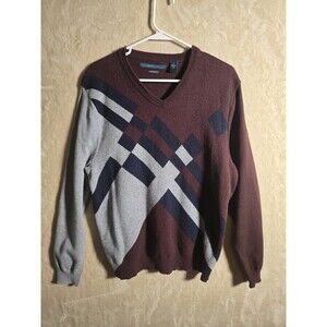 Perry Ellis Wool Blend Sweater XL Men V-Neck Geometric Argyle Colorblock Mrn 400